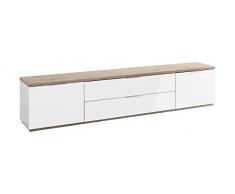 Composad Mobile porta TV Mundi 2 ante e 2 ribalte, colore bianco laccato e rovere, (LxAxP): 240,00x50,80x40,50 cm, adatto a soggiorno