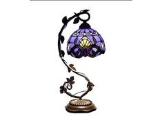 Tiffany - Lampada da tavolo in vetro colorato, luce blu, viola, stile barocco, W8 H21 pollici, per soggiorno, camera da letto, credenza, libreria, tavolo da caffè, accanto alla lettura