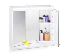 Relaxdays Armadietto a Specchio con LED, 3 Ante, 6 Scomparti, Presa Elettrica, Mobiletto Pensile, Acciaio, Bianco, 58 x 60 x 23 cm