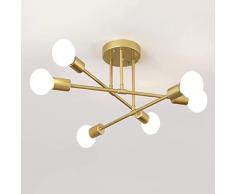 Lampadario retrò in Metallo Sputnik Semi-Incasso Industriale Plafoniera E27 Moderno Oro 6 Luci Placcatura in Ottone Plafoniera per Soggiorno Camera da Letto… (Gold-1)