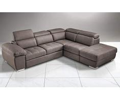 Dafne Italian Design Divano Letto angolare 3 posti con penisola a Destra. Similpelle Effetto Nabuk Elephant (cm. 285 x 245 x 97h)