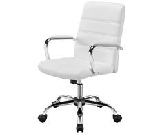 Yaheetech Sedia Ufficio Scrivania Bianca Girevole a Rotelle in Ecopelle Imbottita Ergonomica Poltrona Ufficio Altezza Regolabile Portata 130 kg