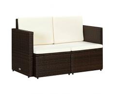 vidaXL Polirattan Divano 2 Posti 118x65x74cm Marrone e Bianco Crema Esterno