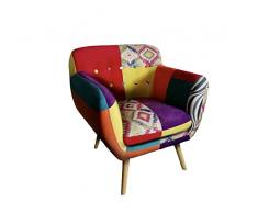 VOLERO SHOPPING ONLINE, Poltrona Patchwork Design, Modello Cassandra, Rivestimento in Stoffa e Velluto Multicolore, Struttura in Legno.