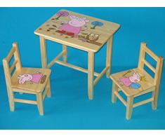 Set in legno tavolino con 2 sedie per cameretta bambini. M29. Ottima idea regalo.Completo in pino con disegno a mano.