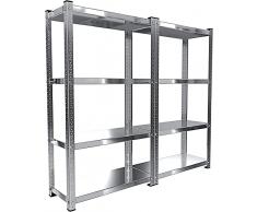 2 Scaffali In Metallo Scaffale Alta Portata Con 4 Ripiani Regolabili Ideale Per Garage Officina Cantina Capannone Magazzino Design Modulare 150 x 75 x 30 cm (2)