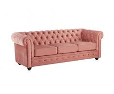 Vente-unique - Divano CHESTERFIELD 3 posti in velluto Rosa cipria
