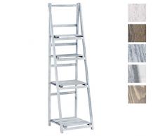 CLP Scaletta Decorativa Lillian in Legno I Scaffale A Scala Shabby Chic 4X Mensole E Stecca per Appendere Vasetti, Colore:Grigio