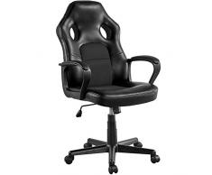 Yaheetech Sedia/Poltrona da Ufficio Scrivania Ergonomica Portata 150 kg Girevole a Rotelle Schienale Alto Reclinabile Altezza Regolabile in Ecopelle Nera