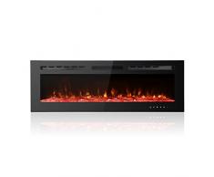M.C.Haus Ultra-Sottile Camino elettrico a basso rumore, 12 colori di fiamma variabili e respiro, da incasso a parete in piedi, vetro touch screen e telecomando, con cristallo e set di log, 127cm