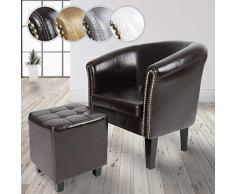 NOVA Poltrona Chesterfield con Poggiapiedi - in Similpelle, con Dettagli in Rame, Colore a Scelta - Imbottita da Salotto Vittoriana, Sedia da Vasca per Soggiorno, Lounge, Bar, Cocktail (Marrone)