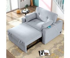 TFJS Semplice ed elegante divano letto convertibile da 121,9 cm, poltrona letto singolo regolabile multifunzionale con porta USB e 2 cuscini per piccoli spazi comodi (colore : grigio)