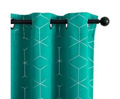 GIRASOLE HOME® Coppia Tende Oscuranti Termiche Morbide Fantasia Argentata 3D Tenda Isolante per Soggiorno Camera e Interni 2 Pannelli con Occhielli (140x235cm, Verde Acqua)