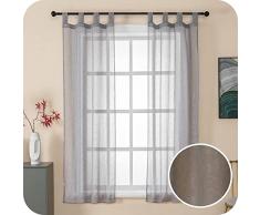 GIRASOLE HOME® Coppia Tende Filtranti Fantasia Natura Tono su Tono Tenda per Porta Finestra ed Interni 2 Pannelli con Passanti (Grigio, 70x235cm)