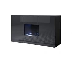 MB Muebles Bonitos | Madia Soggiorno Mobile TV Credenza Stile Moderno Luke A2 | Larghezza 120 x Altezza 72 x Profondità 40 cm | Mobile in Melamina Lucido con luce a LED | Con Piedini 2cm | Nero