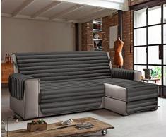 Copridivano Trapuntato con Penisola Destra o Sinistra - Salva Divano Imbottito Antiscivolo Antigraffio Copri Chaise Longue con Lacci Universale - Grigio - 190 penisola destra