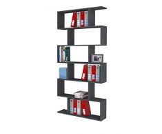 Dmora Alta a Zig Zag a 6 Aperti, Made in Italy, Scaffale per Libri e Documenti, Libreria da Ufficio, cm 80x25h192, Colore Grigio Cenere
