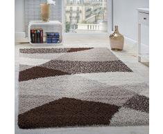 Tappeto Shaggy A Pelo Alto A Pelo Lungo Decorato nei Colori: Grigio Nero Bianco, Dimensione:160x220 cm, Colore:Marrone