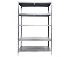 GRIMA Scaffale in Metallo Zincato 5 ripiani - dim 120x40x195cm (260kg per ripiano, totale 1300Kg) Scaffali in metallo, scaffalature metalliche, robusto per garage- EasyClip: Sistema ad incastro rapido