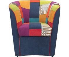 Poltrona Valentina A POZZETTO in Tessuto Blu e Seduta Tessuto Patchwork (Blu)