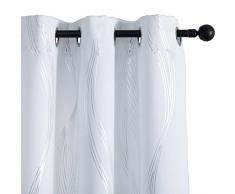 GIRASOLE HOME® Coppia Tende Oscuranti Termiche Morbide Fantasia Onde Argentate Tenda Isolante per Soggiorno Camera e Interni 2 Pannelli con Occhielli (140x285cm, Bianco)