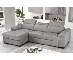 Dafne Italian Design Divano Letto angolare 3 posti con penisola a Sinistra. Similpelle Effetto Nabuk Ash (cm. 287 x 176 x 96h)