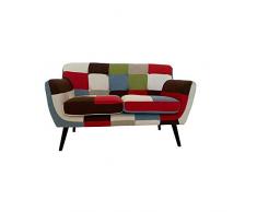 Divano Poltrona Pouf in Tessuto Patchwork con Gambe in Legno massello Seduta Imbottita (2 Posti)