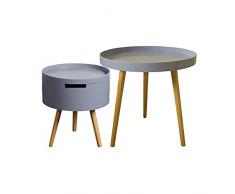 Middai Tavolino Piccolo Spazio, Tavolino Rotondo Da Caffè Con Contenitore H: 17, Tavolino Da Comodino In Legno H: 20, Montaggio Facile(Size:50 * 50CM+43 * 38CM,Color:#2)