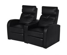 Tidyard Divano Chesterfield a 2/3 Posti Recilabile in Ecopelle Bianca/Nera con Poggiapiedi,Poltrona Cinema Reclinabile a 2/3 posti Pelle Artificiale Bianca con Poggiapiedi