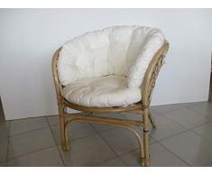 fantasie d oriente Poltrona Bahama Vimini Rattan Naturale con Cuscino per Giardino E CASA