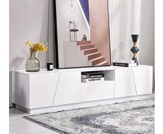 Azkoeesy Mobile TV basso bianco lucido, 170 cm, mobile TV, 4 ante e 1 cassetto (bianco senza LED)