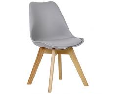 WOLTU® BH29gr-1 Sedie per Sala da Pranzo Sedia Cucina Sgabello con Schienale Seduta Ecopelle e Plastica Gambe in Legno di Faggio Moderno 1 Pezzo Grigio