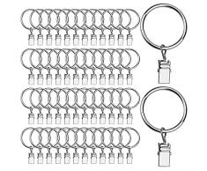 50 Pezzi Anelli per Tende con Clip 32 mm Anelli perTende in Metallo per Asta Tenda (Argento)