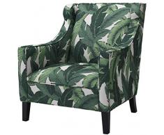 Casa Padrino poltrona a orecchioni di lusso verde/bianco/nero 74 x 81 x A. 89 cm - Poltrona da soggiorno con motivo a foglie di palma - Mobili per Soggiorno