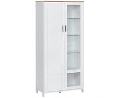 homcom Credenza Moderna a 2 Ante con 7 Mensole Regolabili, Madia con Anta in Legno e Vetro, 76x36x160cm, Bianco