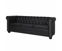 ANGYANG Divano Chesterfield a 3 Posti in Pelle Artificiale Nero,Divano Chersterfield,Divano Chesterfield Moderno
