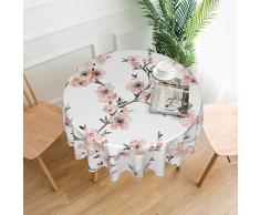 Tovaglia rotonda con fiori di ciliegio in corallo chiaro, lavabile in poliestere, perfetta per tavoli da buffet, feste, cene di festa. - 152 cm