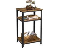 Yaheetech Tavolino da Caffè Vintage Stile Industriale Tavolino Lato a 3 Ripiani Comodino Porta Telefono in Legno e Metallo Tavolino d’Appoggio per Salotto Ingresso Ufficio 45 x 35 x 74,5 cm