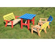 Per bambini, in legno, per esterni, da giardino, tavolo, sedie &, confezione da 4 pezzi, colore: multicolore