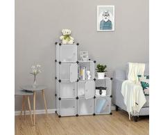 SONGMICS Scaffale Portaoggetti Modulare Fai da Te con 9 Cubi, Mobile in Plastica di qualità, Guardaroba, con Ante Bianche, Stabile e Facile da Montare LPC116WS