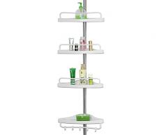 YASTA Scaffale Angolare da Bagno Telescopico Salvaspazio Regolabile 225/280cm Bianco