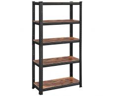 SONGMICS Scaffalatura, 30 x 75 x 150 cm,Capacità di Carico di 650 kg (130 kg per Ogni Ripiano), Scaffale Industriale, Ripiani Regolabili, per Soggiorno, Cucina, Marrone Vintage e Nero GLR030B01