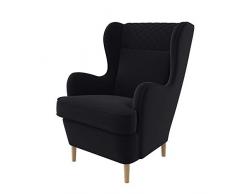 Furninero - Poltrona a orecchioni, wingback, poggiatesta Fantasia, Gambe arrotondate in Rovere, Majestic Velvet Black Tessuto, Easy-Clean (Facili da Pulire), Nero
