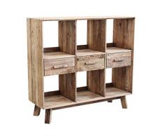 Libreria Scaffale Mobile Stile Moderno Di Design Rustico Country, 6 Ripiani, Legno Pino Massello Riciclato, Marrone, Per Arredamento Camera Da Letto Soggiorno Salotto, Cm 120 X 40 X 110 H