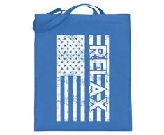 SPIRITSHIRTSHOP Relax - Poltrona relax, rilassante, rilassante, rilassante, rilassante, riposo, riposo, tranquillità - sacchetto di iuta (con manici lunghi), Blu (Blu), 38cm-42cm