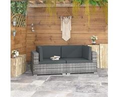 Tidyard Divano da Giardino 2 Posti in Rattan Nero/Grigio,Divano Modulare,Poltrone da Giardino per Esterno Modulari ad Angolo,Divano da Esterno,Divano in Rattan,Divano 2 Posti 140x70x54 cm