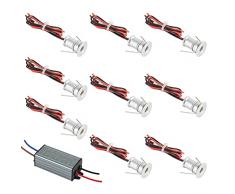 URing Mini faretti led da incasso 12V 1W, IP65 LED 12V faretto led da incasso per cartongesso lampada faretto led a soffitto 3000K bianco caldo per cucina, scale, armadio, corridoio,Vetrina, 60°,9pcs