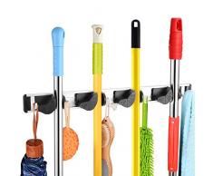 Supporto per Scopa Muro Appendiabiti Parete Spazzola per Spazzare Organizzatore con per Armadio Rastrelli Giardino Attrezzature Sportive Deposito Garage per Scaffalature(4 Position 5 Hooks)