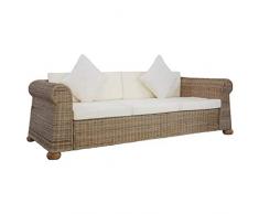 vidaXL Divano a 3 Posti con Cuscini Comodo Rilassante Confortevole Solido Robusto Pratico Resistente Durevole Sofa Poltrona in Rattan Naturale