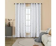 GIRASOLE HOME® Coppia Tende Semi Oscuranti Morbide Fantasia Stelle Argentate Tenda Morbida per Interni con Occhielli 2 Pannelli (Bianco, 140x235cm)